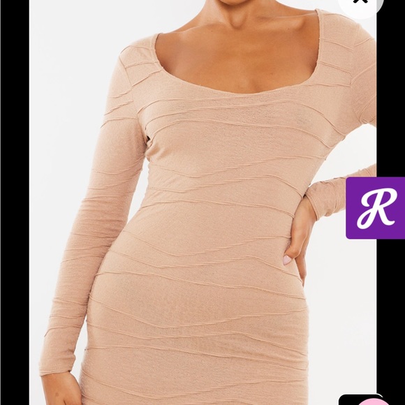 PLT NUDE DRESS 
Taupe Textured Scoop Neck Long Sleeve Bodycon Dress - Picture 3 of 5
